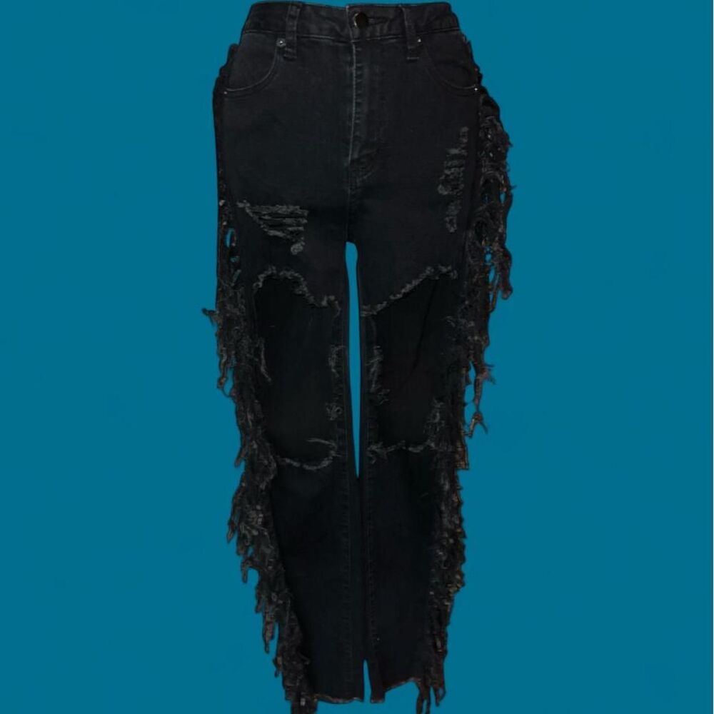 Parisian Black Extreme Distressed Ripped Jeans Y2K Grunge NWT